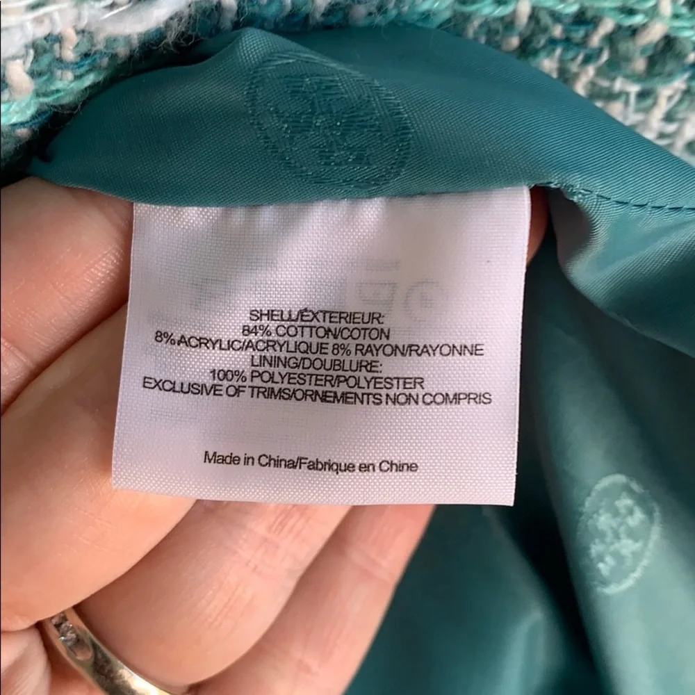 Tory Burch Teal and White Tweed Mini Dress
